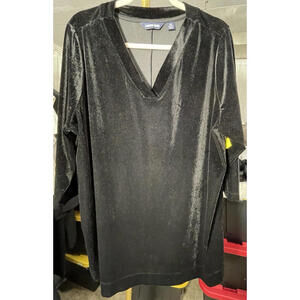 Lands' End Velour Pullover Tunic Top Shirt Women's Size 2X Black Solid V-Neck